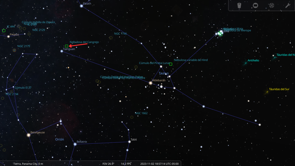 Localización de la Nebulosa del Cangrejo