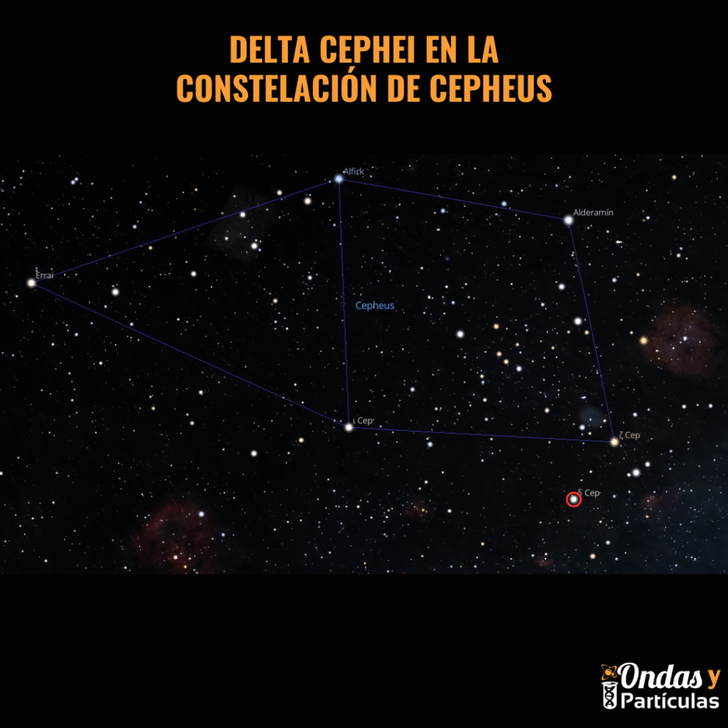Estrella Cefeida Delta Cephei en la constelación de Cepheus. 