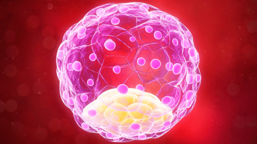 Imagen ilustrativa de un blastocisto humano. Esta estructura se forma durante la primera semana de gestación, y se considera que es en esta fase temprana donde puede ocurrir la anomalía que lleva a la inclusión de un gemelo dentro del cuerpo del otro. niña con gemelo en el cráneo