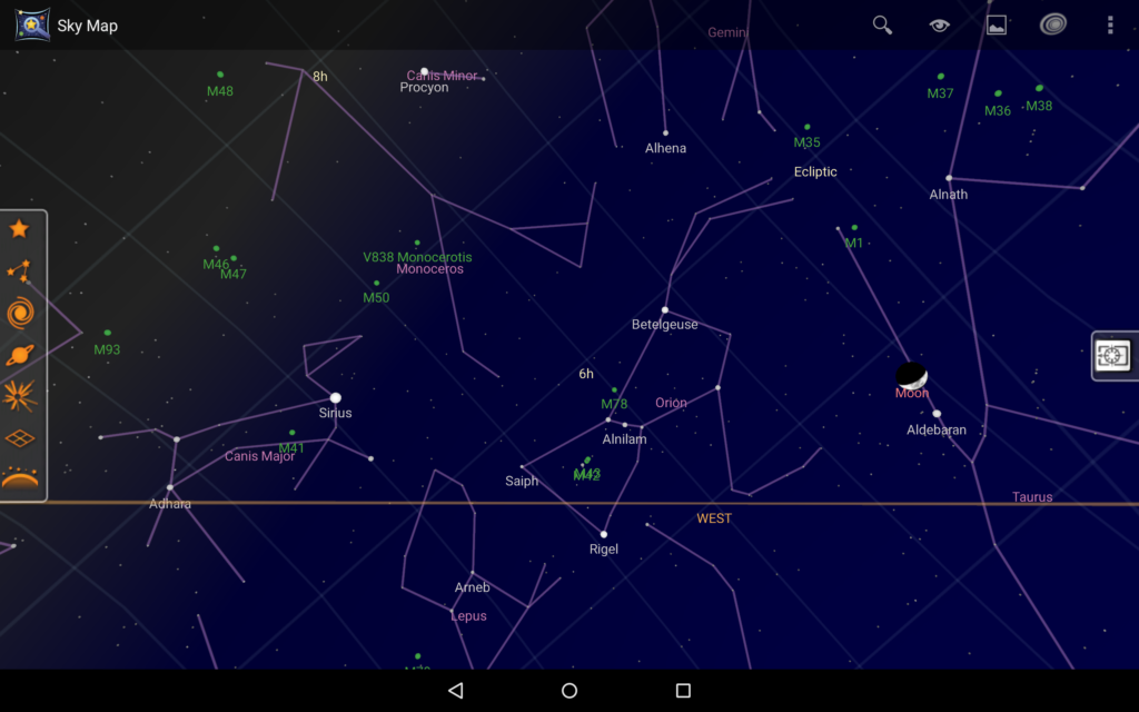 Vista de la aplicacion Sky map