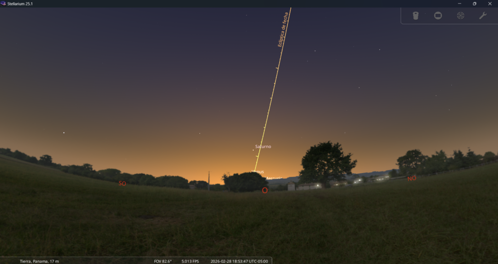 alineación planetaria Stellarium Panamá 2026