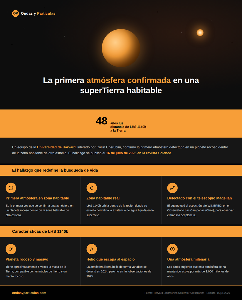 Infografía sobre el exoplaneta LHS 1140 b. Ondasyparticulas